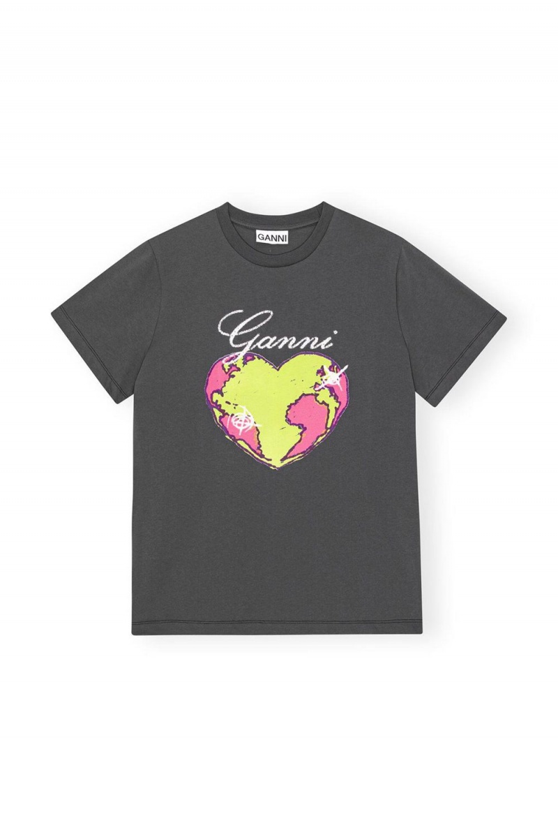 Grey Women's Ganni Relaxed Heart T-Shirt | 06ZOVTDCS