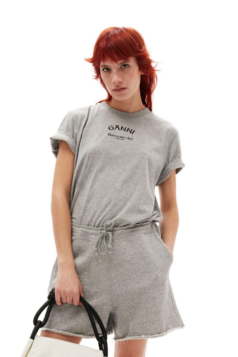 Grey Women's Ganni Relaxed O-neck T-Shirt | 19DWYFQMV