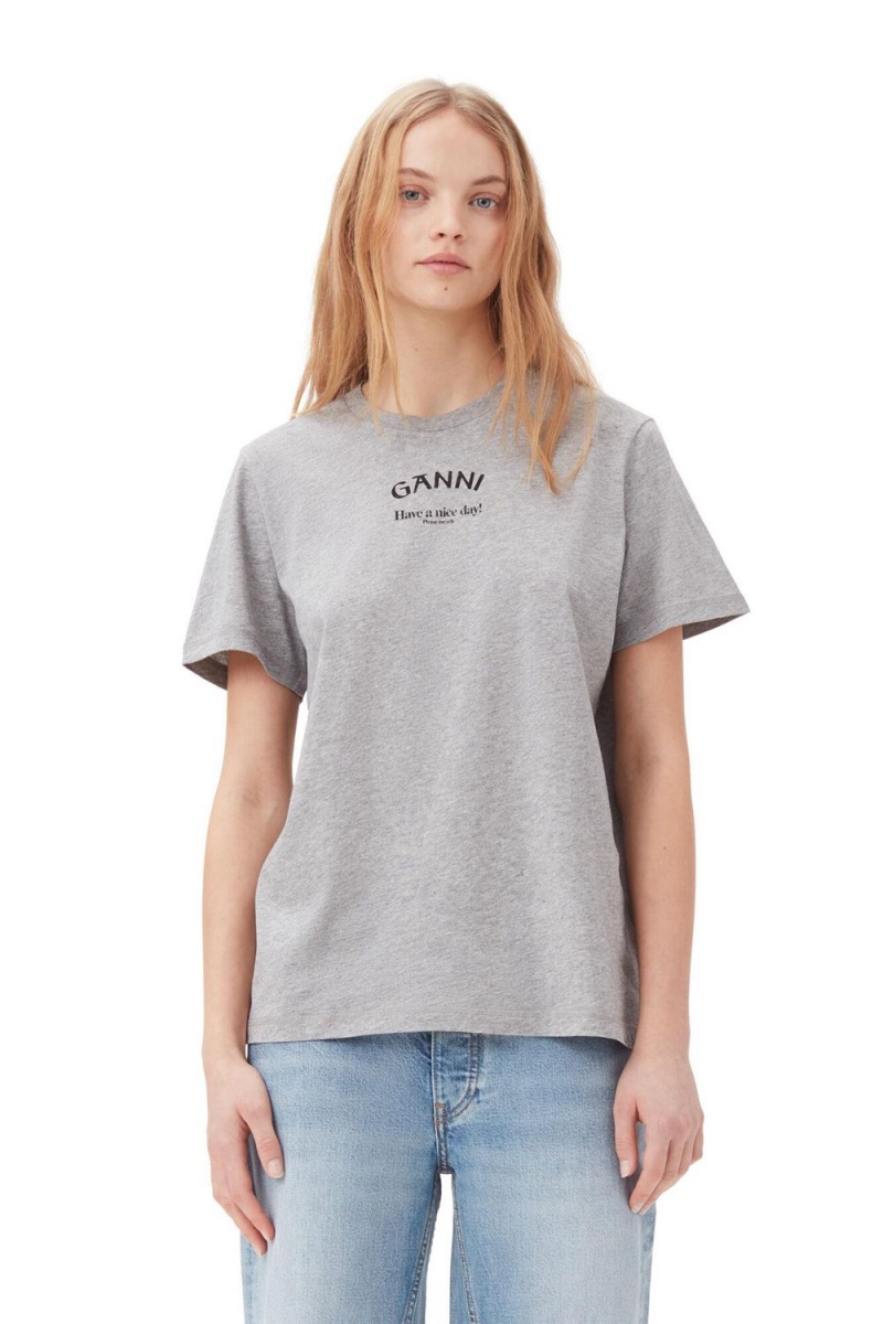 Grey Women's Ganni Relaxed O-neck T-Shirt | 19DWYFQMV