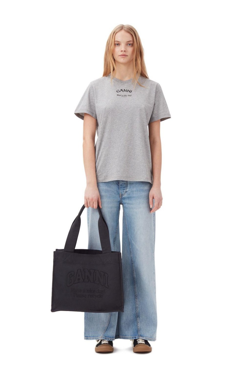 Grey Women's Ganni Relaxed O-neck T-Shirt | 19DWYFQMV