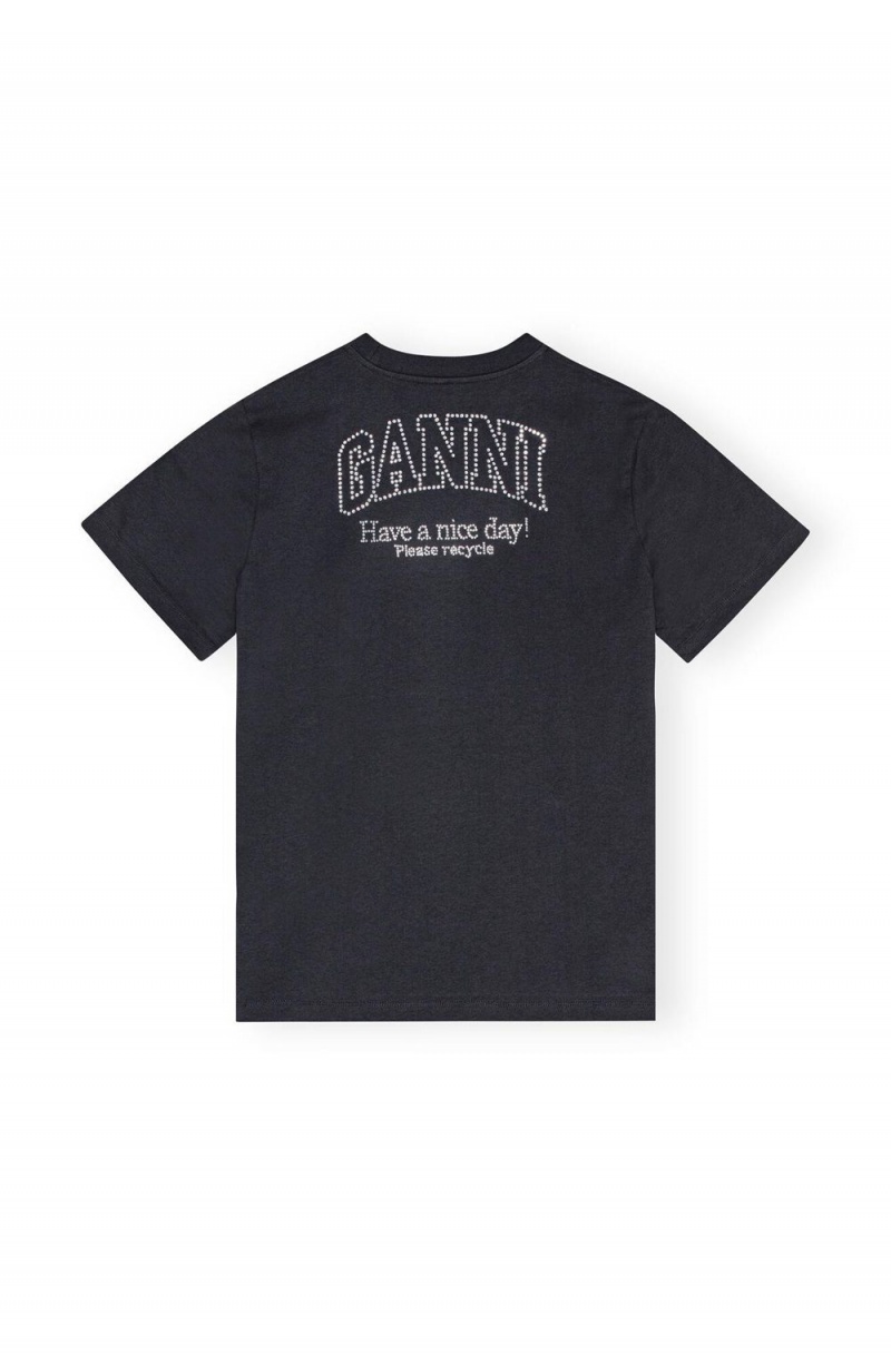 Grey Women's Ganni Relaxed Rhinestone T-Shirt | 69RXSGNOV