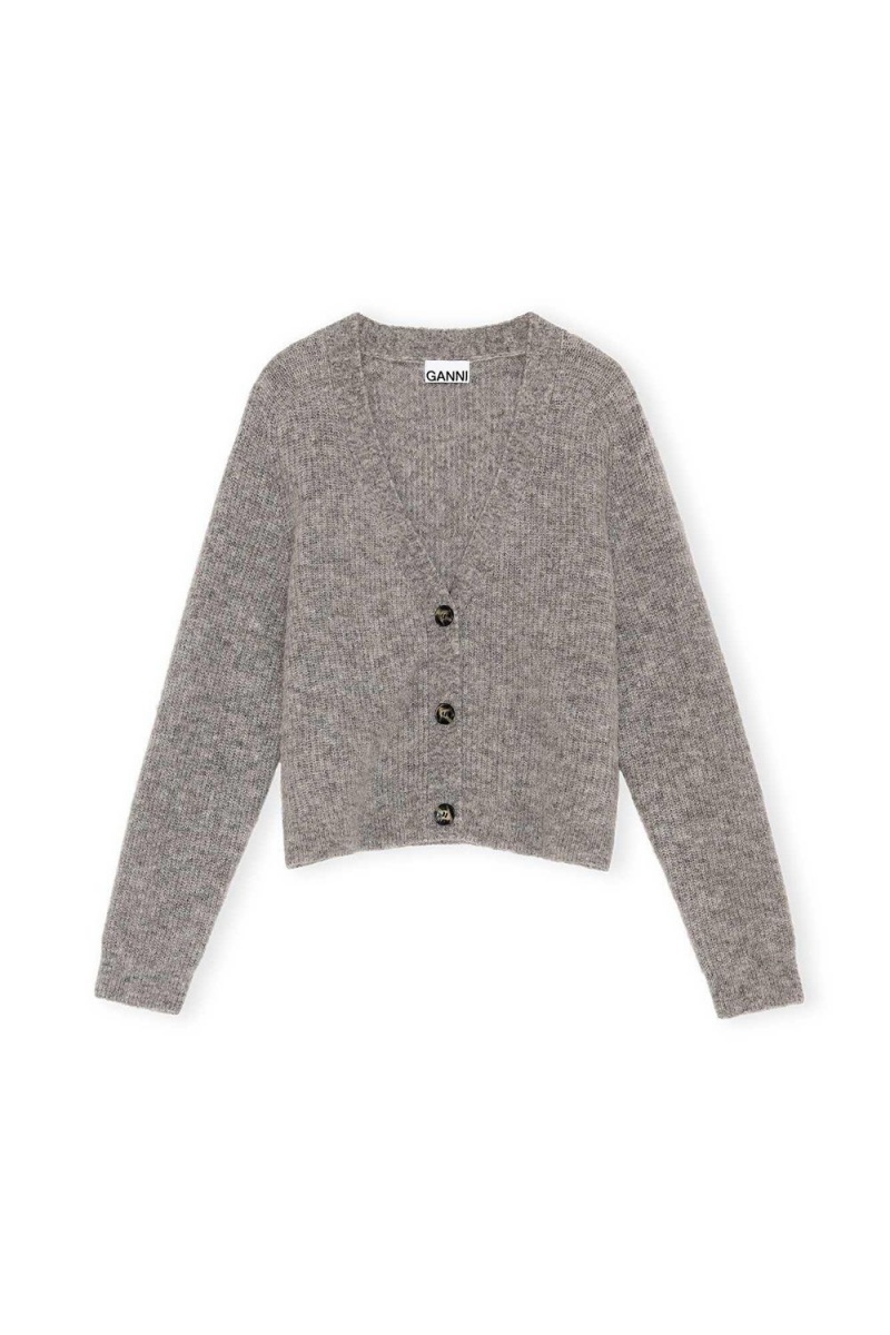 Grey Women's Ganni Relaxed Wool Cardigan | 14VLMAXRC