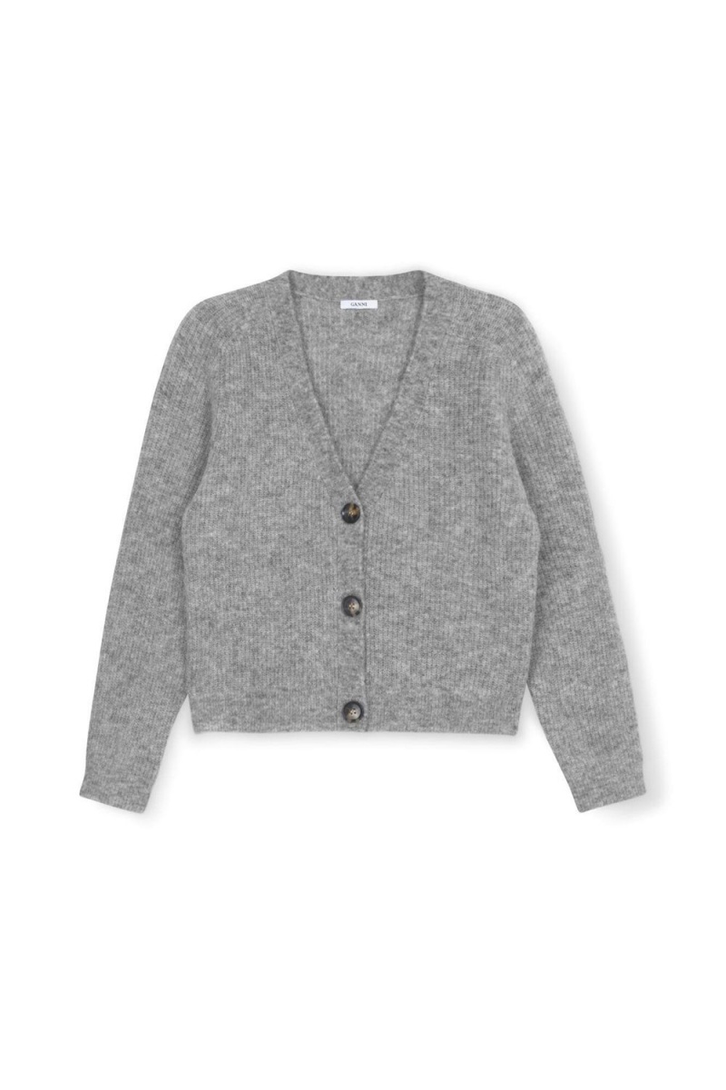 Grey Women's Ganni Relaxed Wool Cardigan | 14VLMAXRC