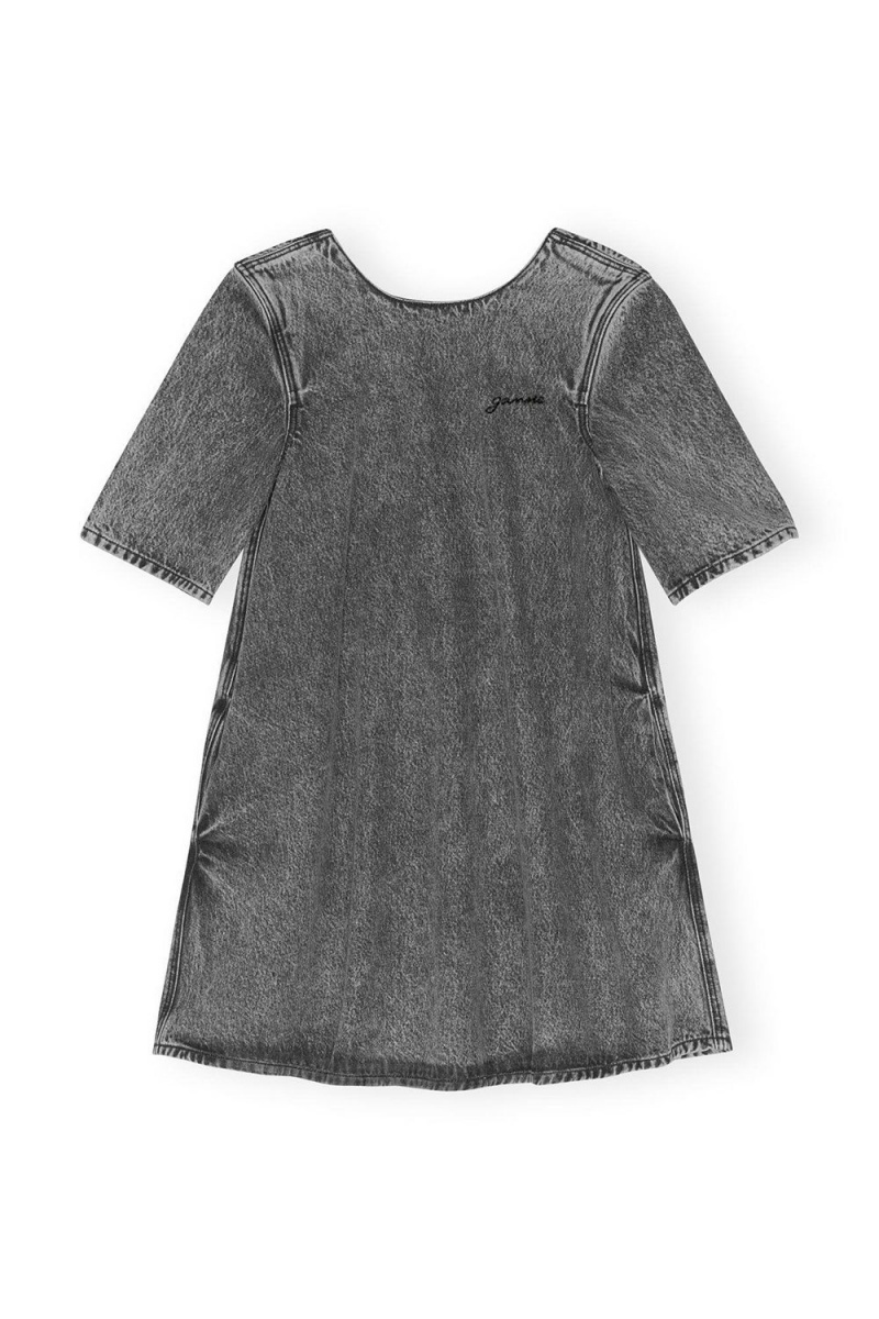 Grey Women's Ganni Snow Washed Denim A-line Mini Dress | 98EKCAVNW