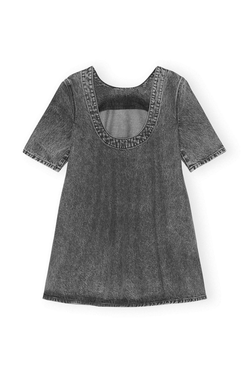 Grey Women's Ganni Snow Washed Denim A-line Mini Dress | 98EKCAVNW