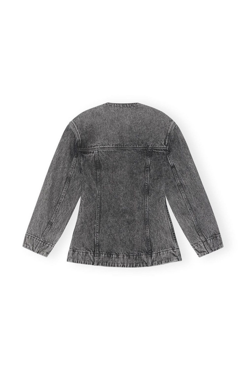 Grey Women's Ganni Snow Washed Denim Fitted Blazer | 07PZKBOIQ