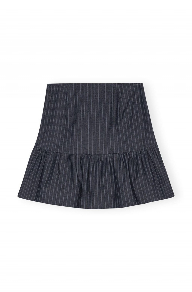 Grey Women's Ganni Stretch Striped Flounce Mini Skirt | 81JRMZNUC