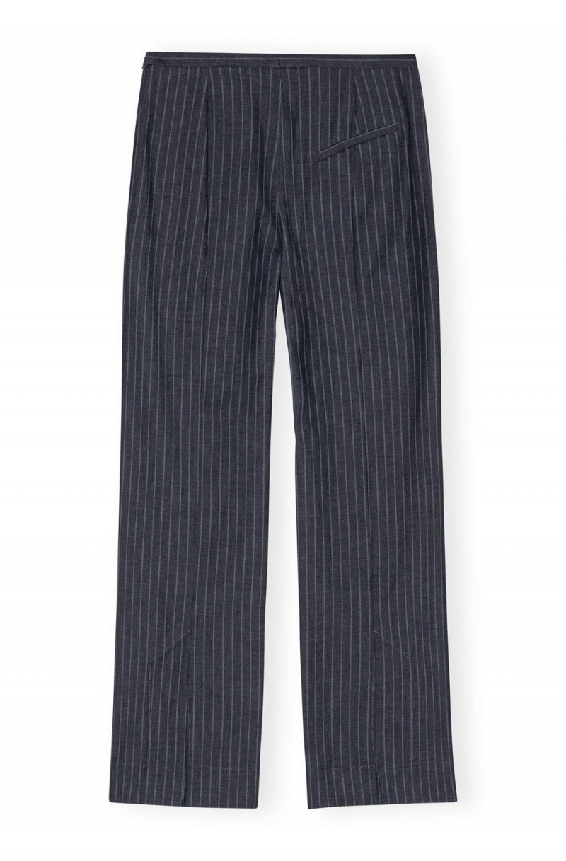 Grey Women's Ganni Stretch Striped Mid Waist Pants | 62SLNXWIA