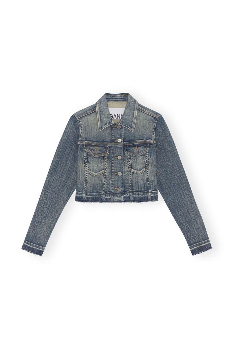 Grey Women's Ganni Tint Edge Denim Cropped Jacket | 89SAXKJGL