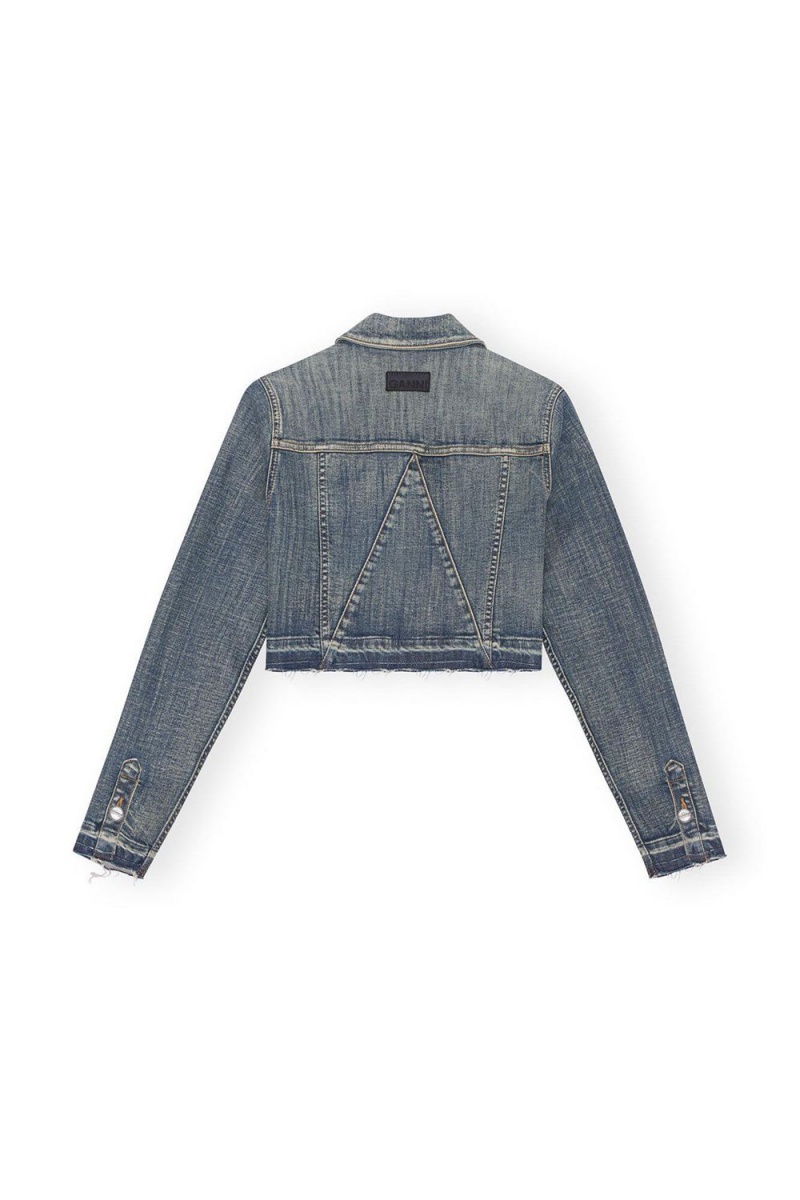 Grey Women's Ganni Tint Edge Denim Cropped Jacket | 89SAXKJGL