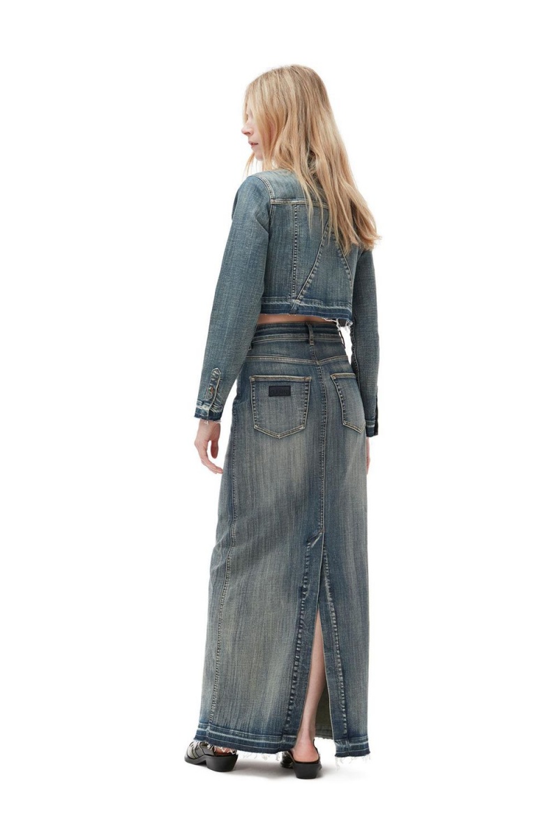 Grey Women's Ganni Tint Edge Denim Maxi Skirt | 51OWLQEPR