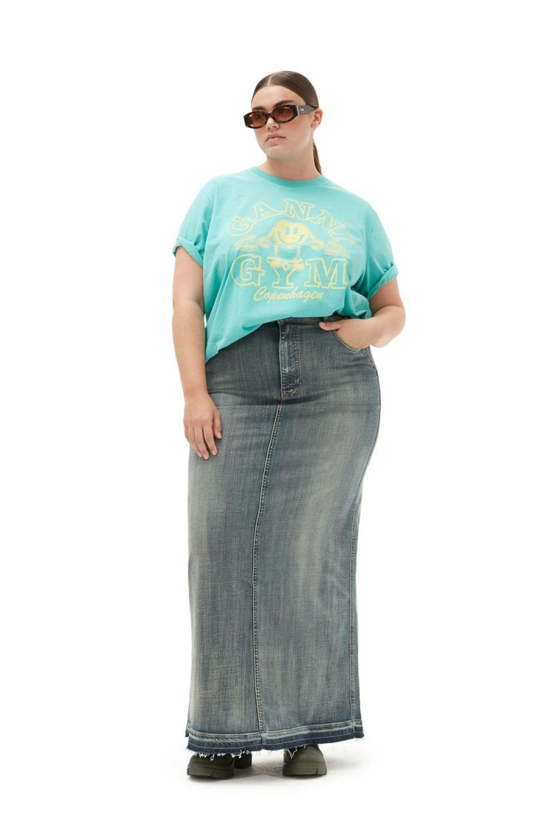 Grey Women's Ganni Tint Edge Denim Maxi Skirt | 51OWLQEPR