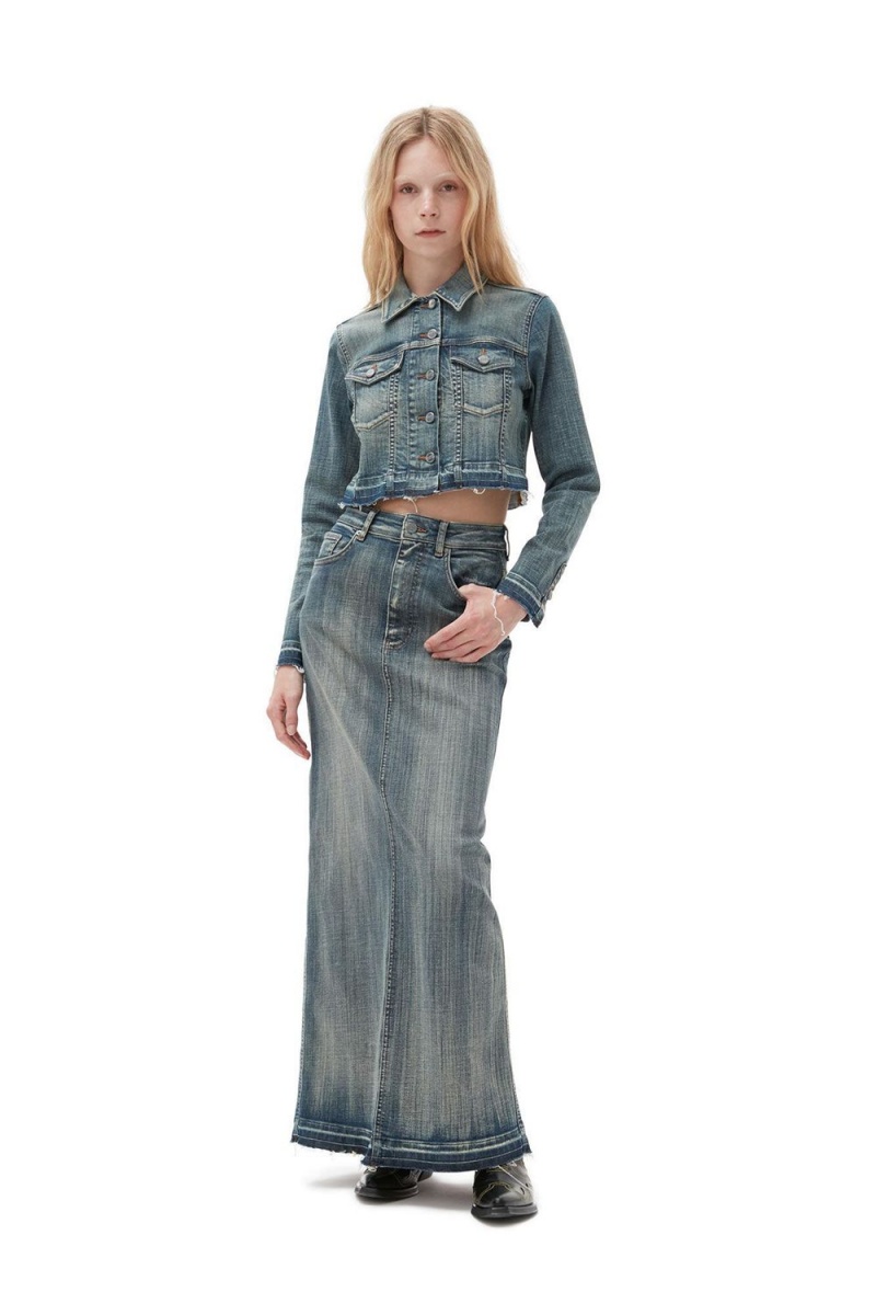 Grey Women\'s Ganni Tint Edge Denim Maxi Skirt | 51OWLQEPR