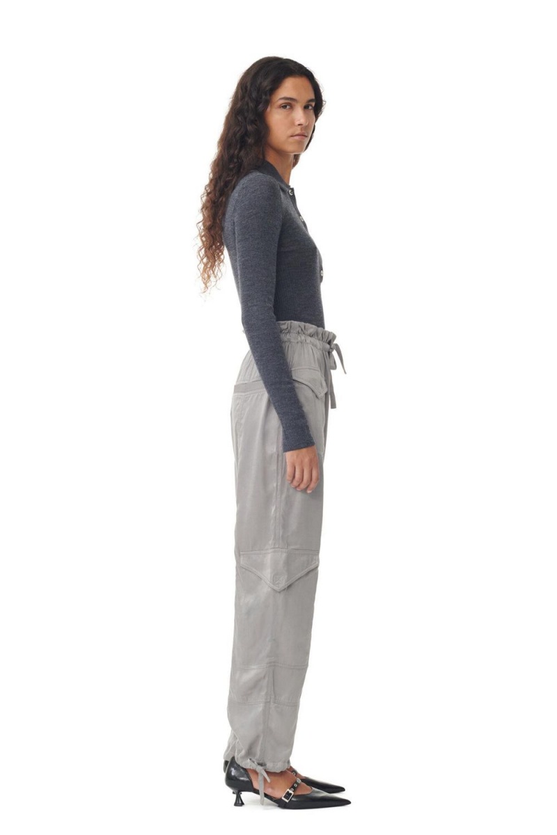 Grey Women's Ganni Washed Satin Pants | 63BMSKAFW