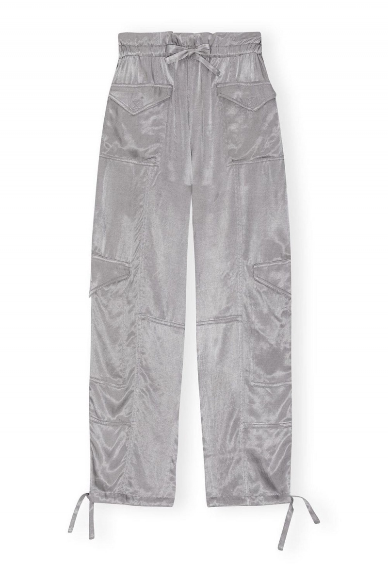 Grey Women's Ganni Washed Satin Pants | 63BMSKAFW