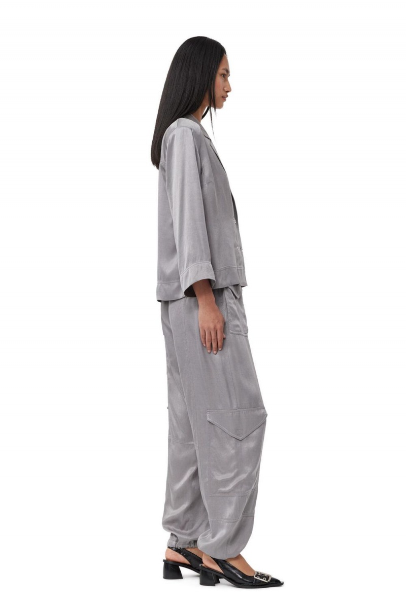 Grey Women's Ganni Washed Satin Shirts | 70SYEIUOA