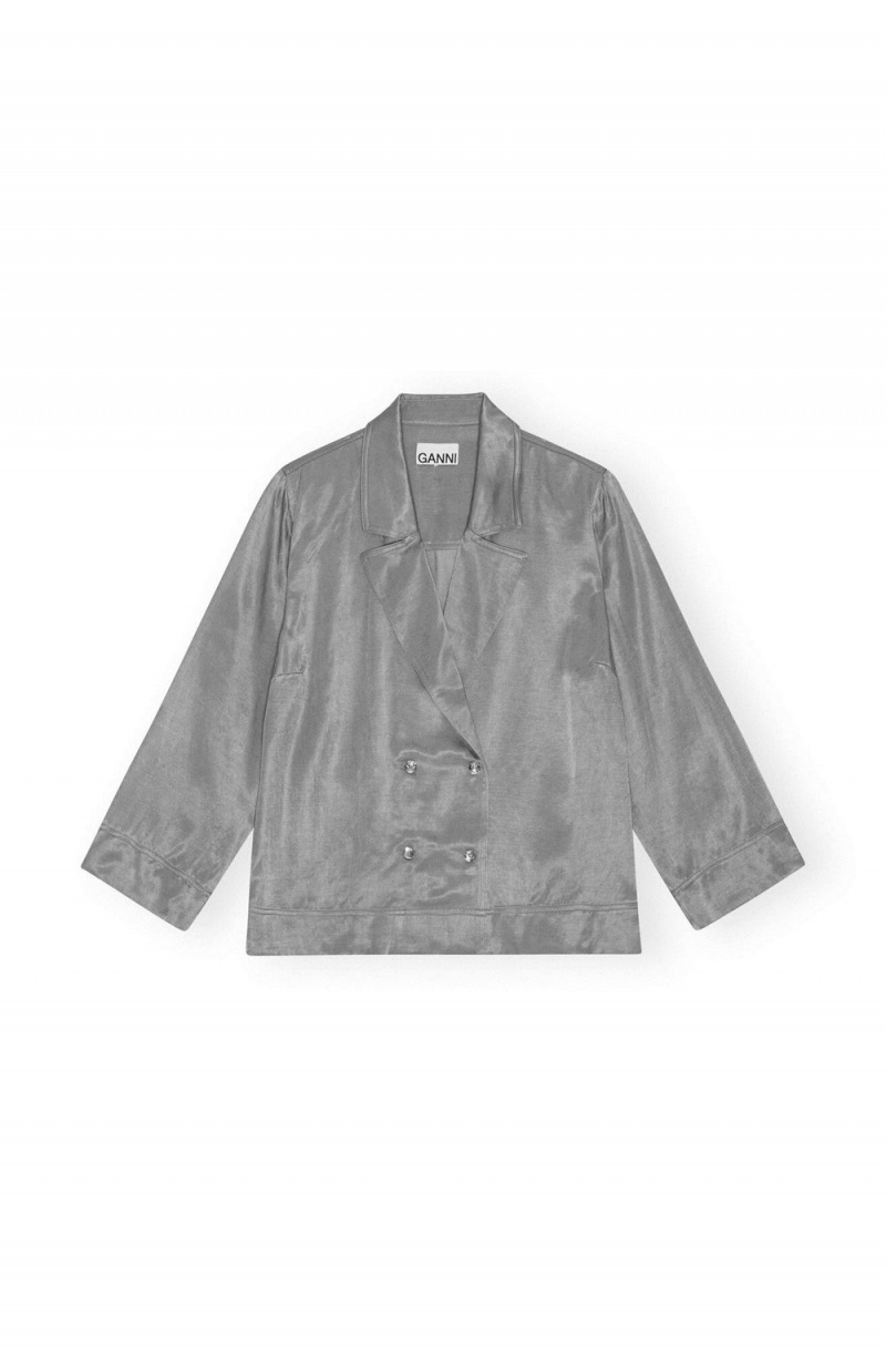 Grey Women's Ganni Washed Satin Shirts | 70SYEIUOA