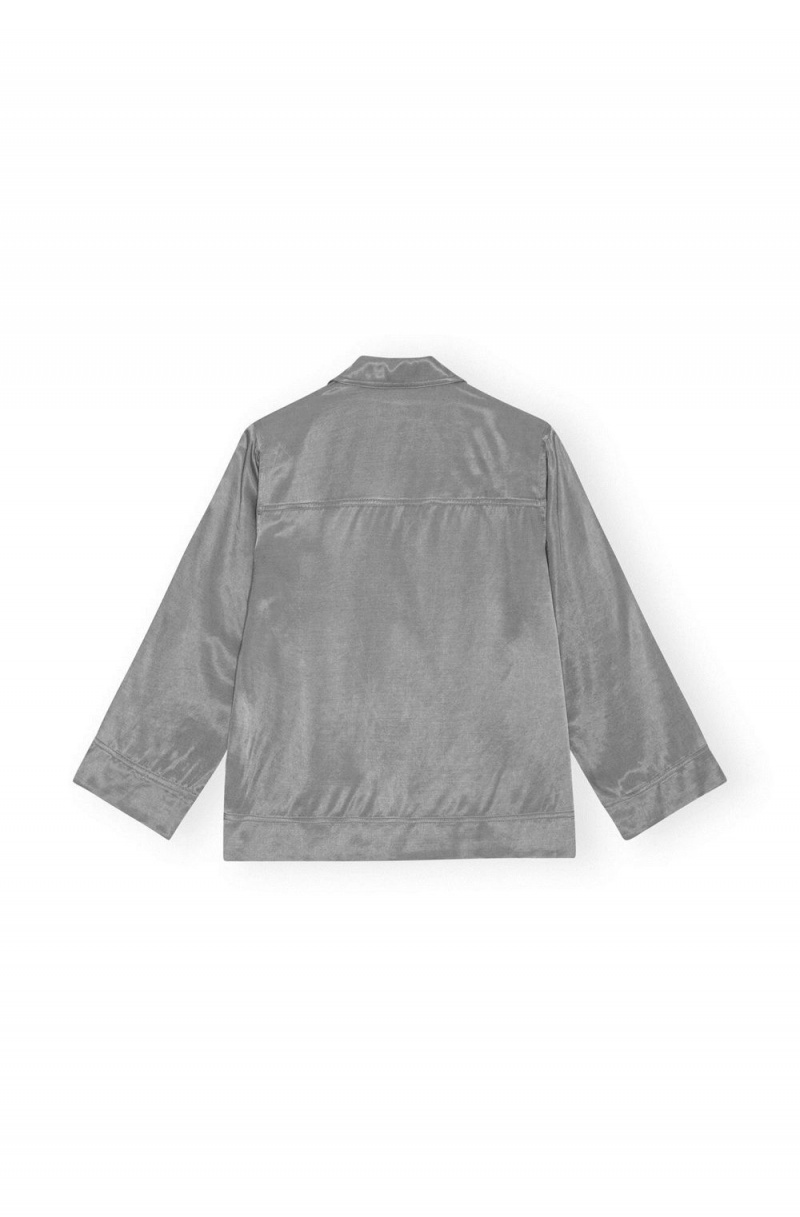 Grey Women's Ganni Washed Satin Shirts | 70SYEIUOA