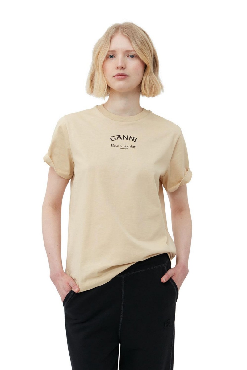 Khaki Women's Ganni Relaxed GANNI T-Shirt | 98WLHDRGY