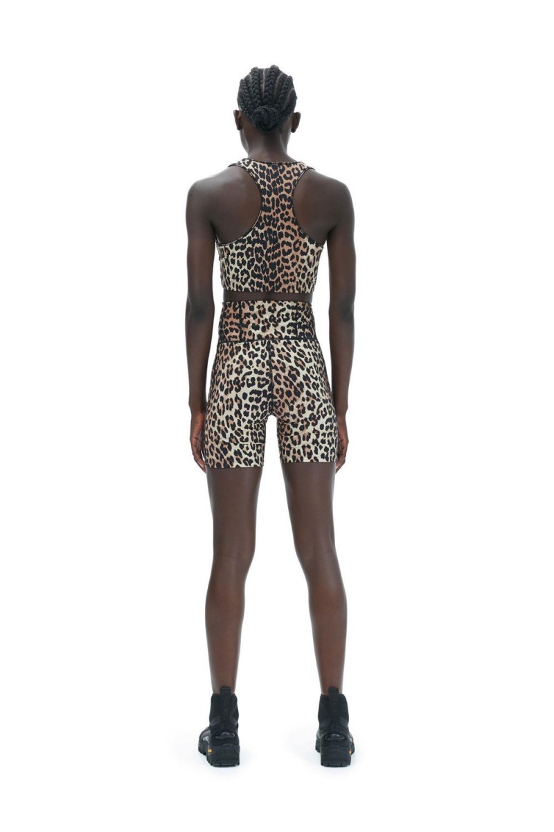 Leopard Women's Ganni Active Racerback Zipper Top | 64ELSRCVD