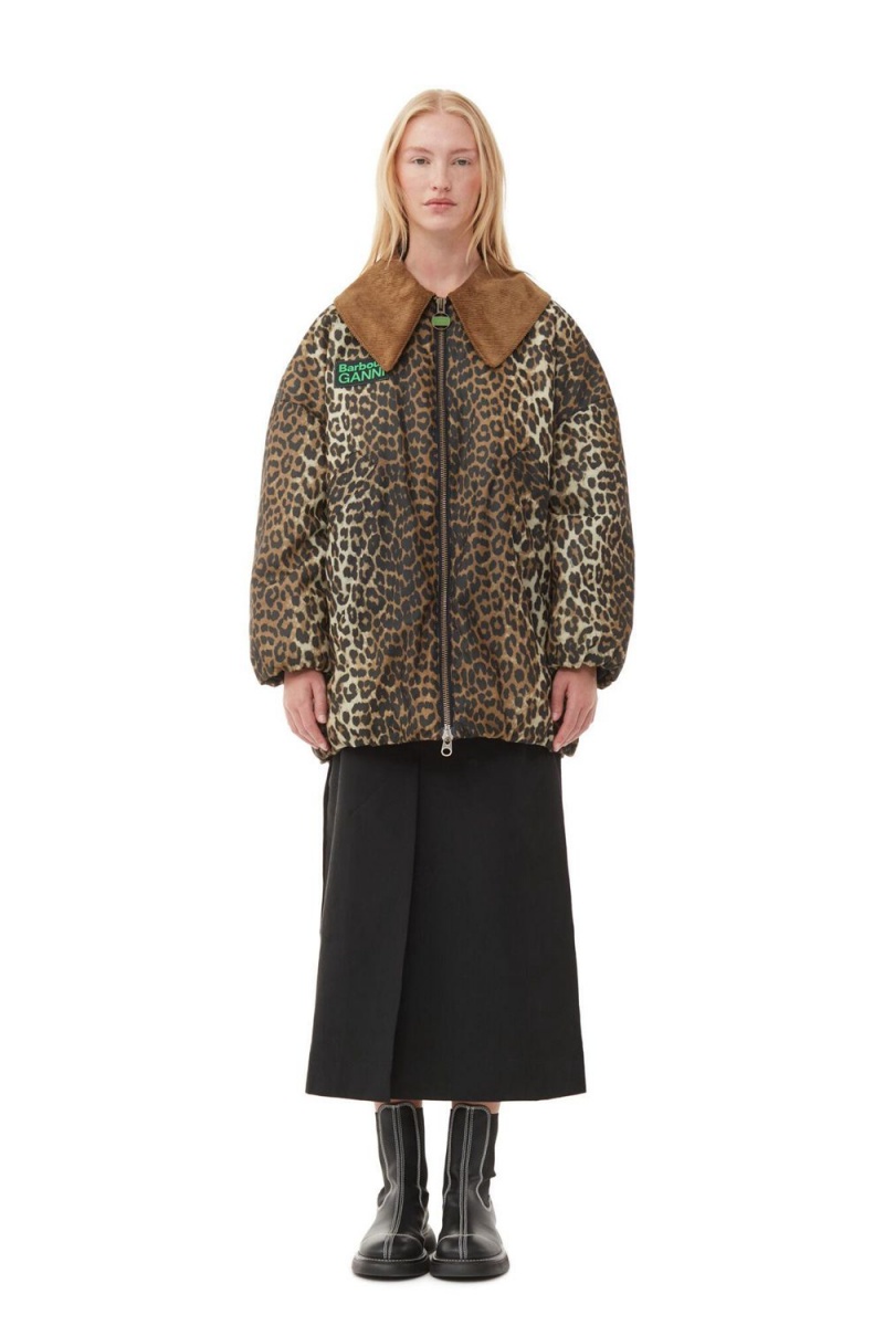 Leopard Women's Ganni Barbour Leopard Bomber Jacket | 23PKHUQGM