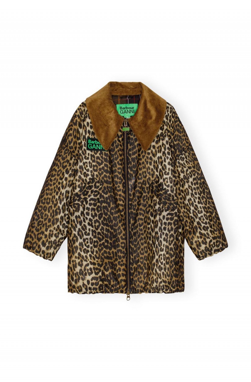 Leopard Women's Ganni Barbour Leopard Bomber Jacket | 23PKHUQGM