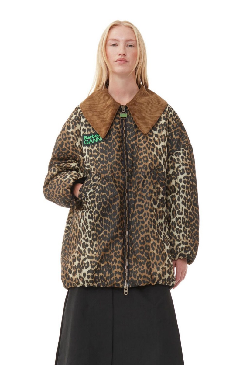 Leopard Women\'s Ganni Barbour Leopard Bomber Jacket | 23PKHUQGM