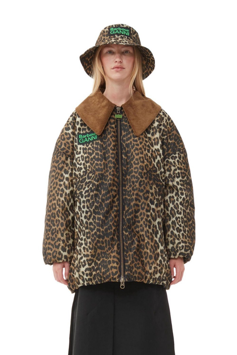 Leopard Women's Ganni Barbour Waxed Leopard Bucket Hats | 76BXTVLJE