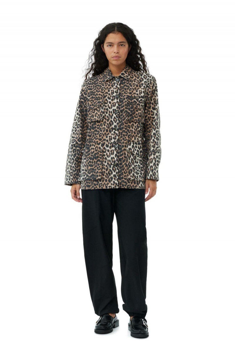 Leopard Women's Ganni Cotton Canvas Jacket | 35MAEQBHY