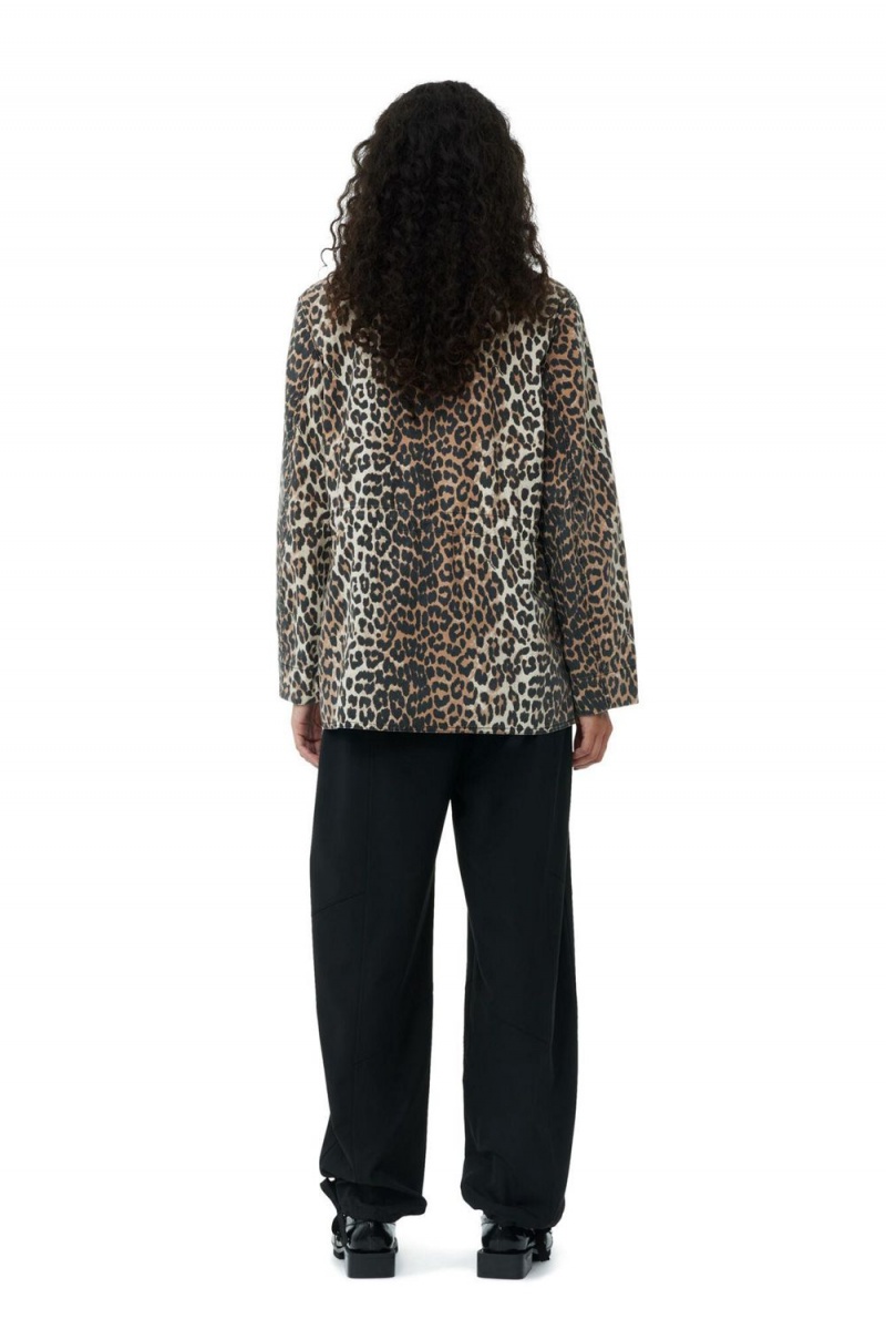 Leopard Women's Ganni Cotton Canvas Jacket | 35MAEQBHY