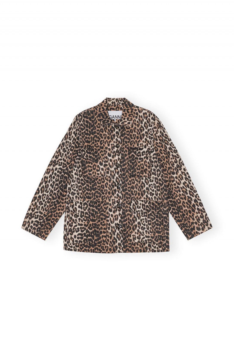 Leopard Women's Ganni Cotton Canvas Jacket | 35MAEQBHY