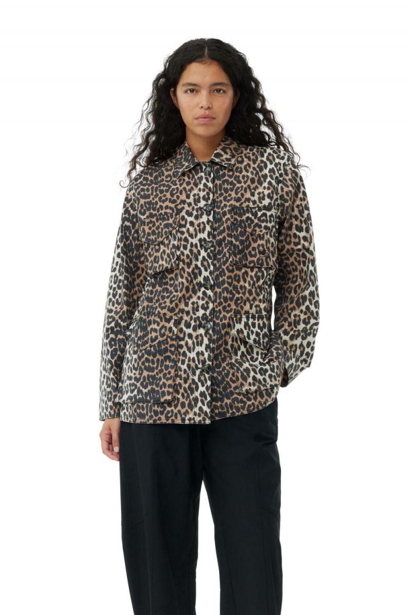 Leopard Women\'s Ganni Cotton Canvas Jacket | 35MAEQBHY