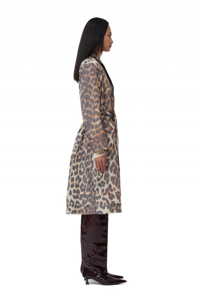 Leopard Women's Ganni Crispy Shell Belt Coat | 95BLIKCGZ