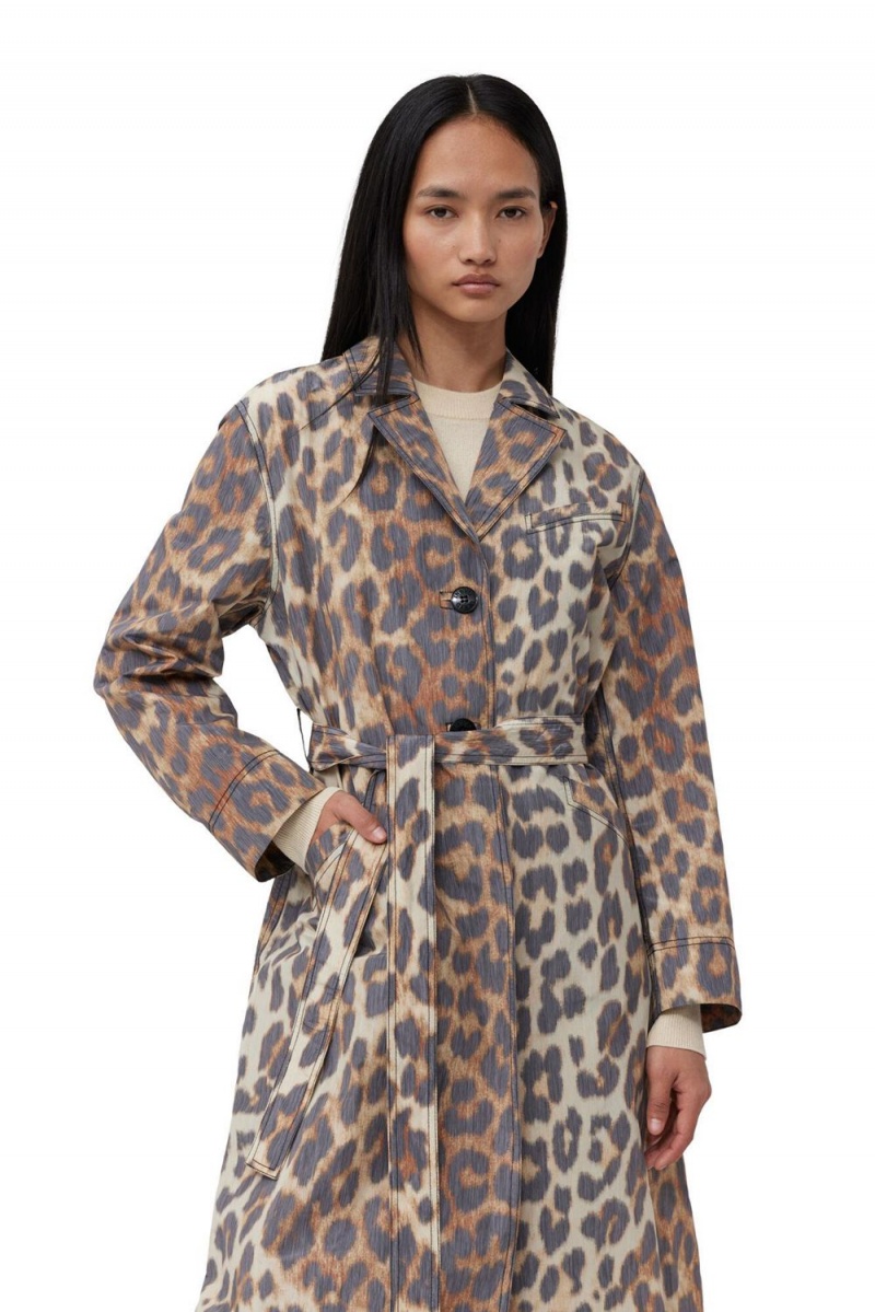 Leopard Women's Ganni Crispy Shell Belt Coat | 95BLIKCGZ