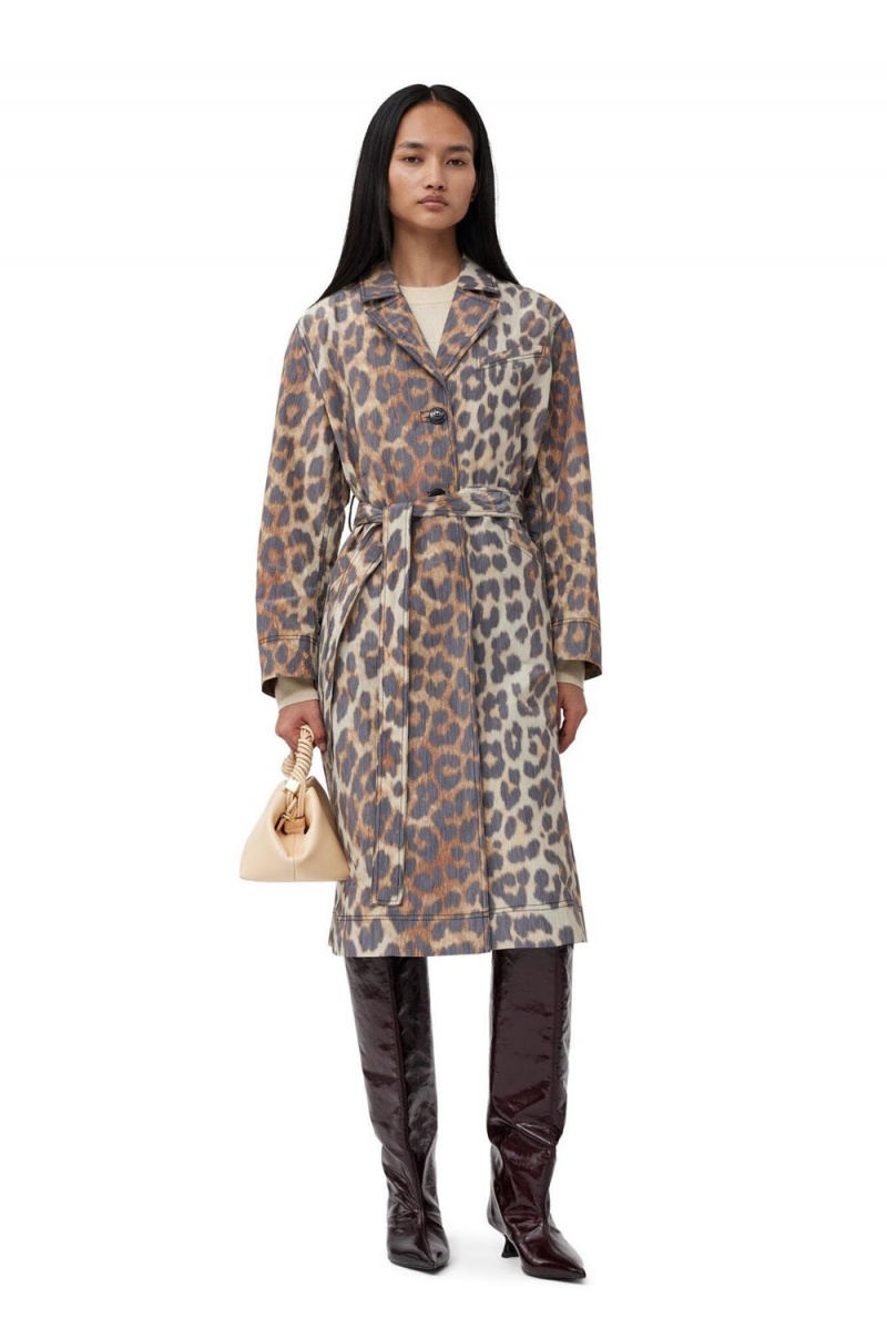 Leopard Women's Ganni Crispy Shell Belt Coat | 95BLIKCGZ