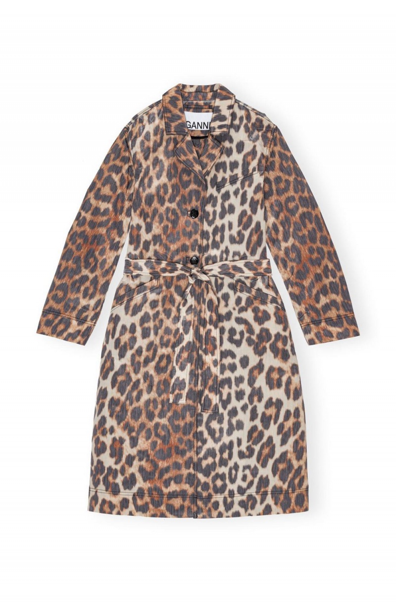 Leopard Women's Ganni Crispy Shell Belt Coat | 95BLIKCGZ