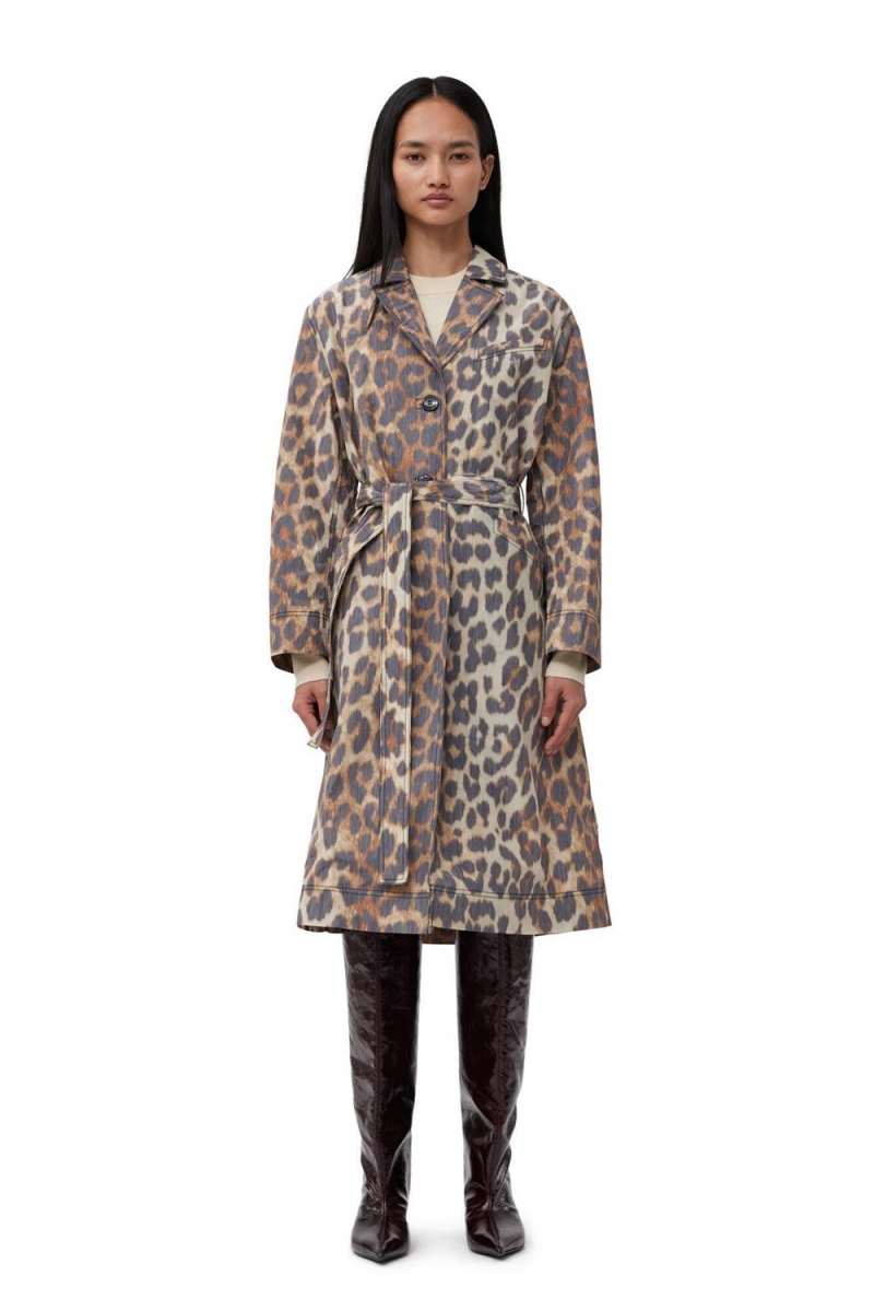 Leopard Women\'s Ganni Crispy Shell Belt Coat | 95BLIKCGZ