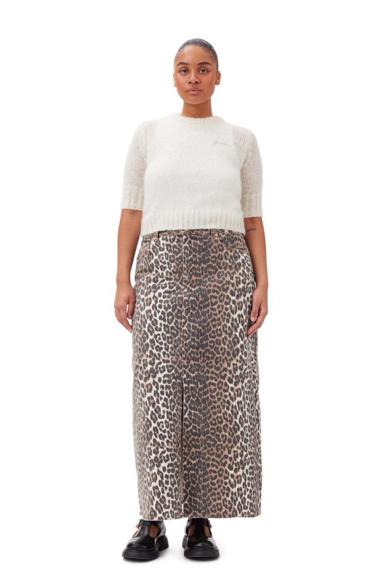 Leopard Women's Ganni Denim Maxi Slit Skirt | 26ZKDILNW