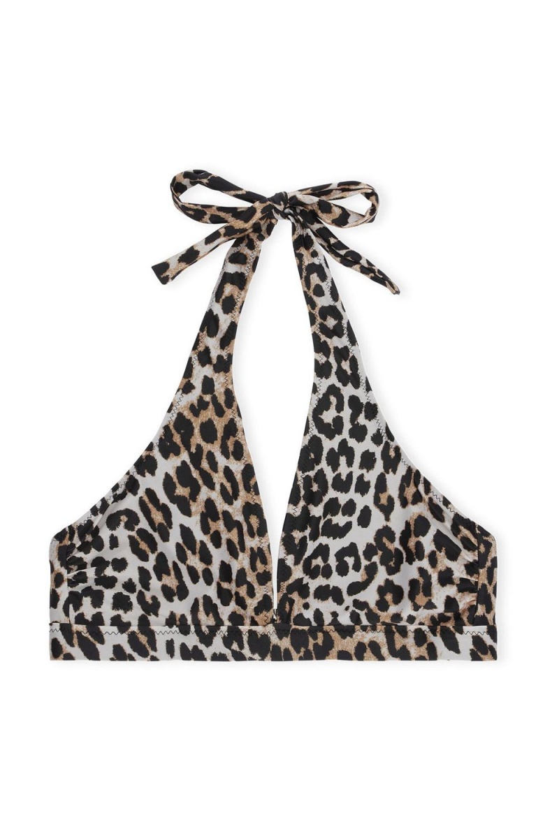 Leopard Women's Ganni Halter Bikini Top | 35TUEXBKV