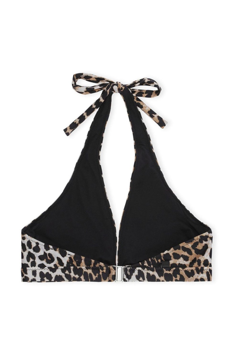 Leopard Women's Ganni Halter Bikini Top | 35TUEXBKV