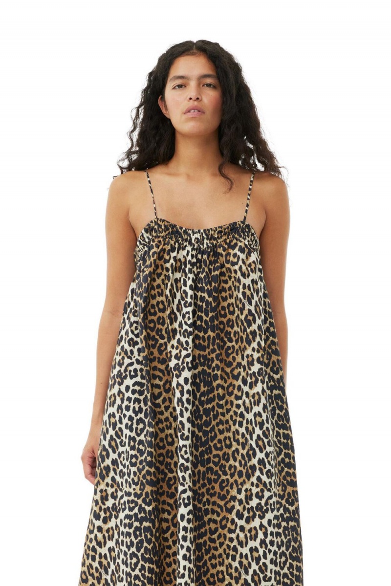 Leopard Women's Ganni Midi Strap Dress | 20SYRCJWP