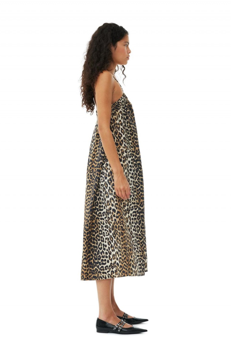 Leopard Women's Ganni Midi Strap Dress | 20SYRCJWP