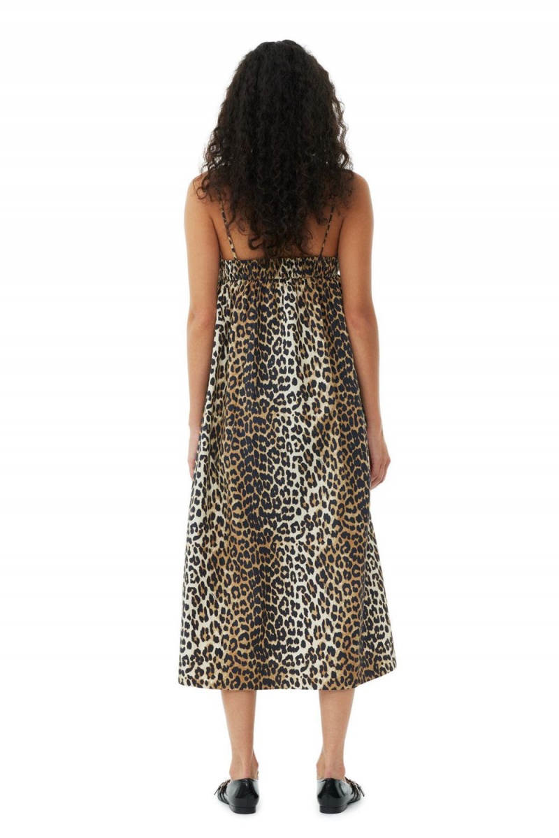 Leopard Women's Ganni Midi Strap Dress | 20SYRCJWP