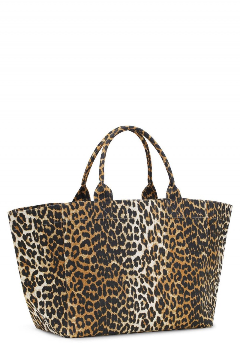 Leopard Women's Ganni Oversized Canvas Tote Bag | 45PGENZQI