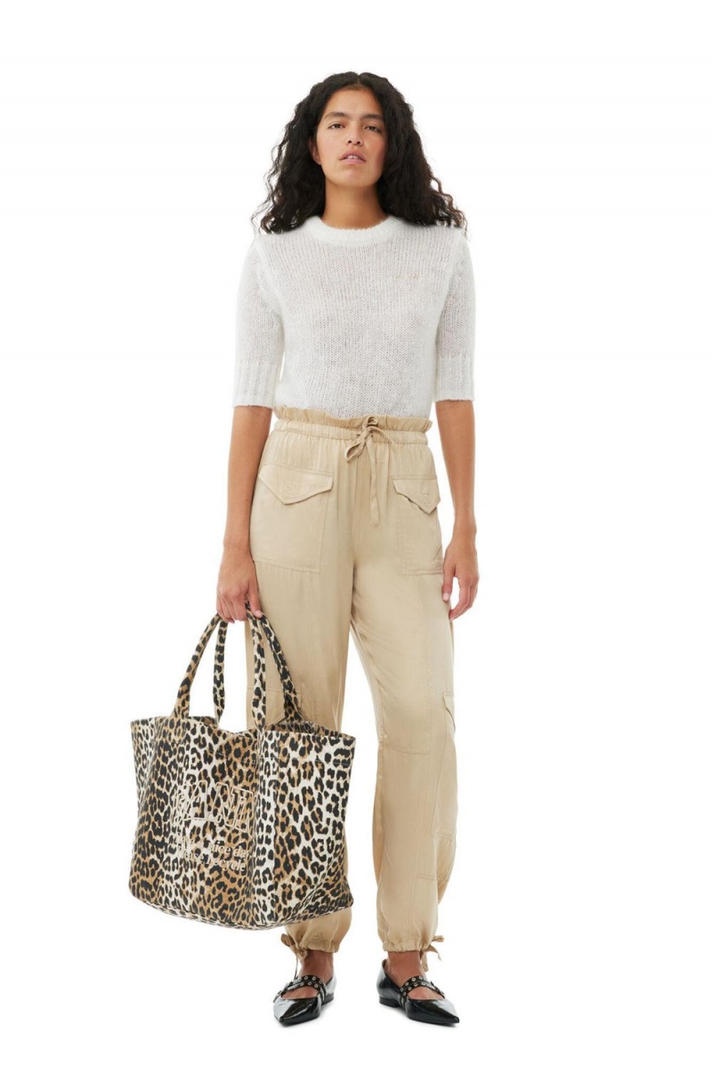 Leopard Women's Ganni Oversized Canvas Tote Bag | 45PGENZQI