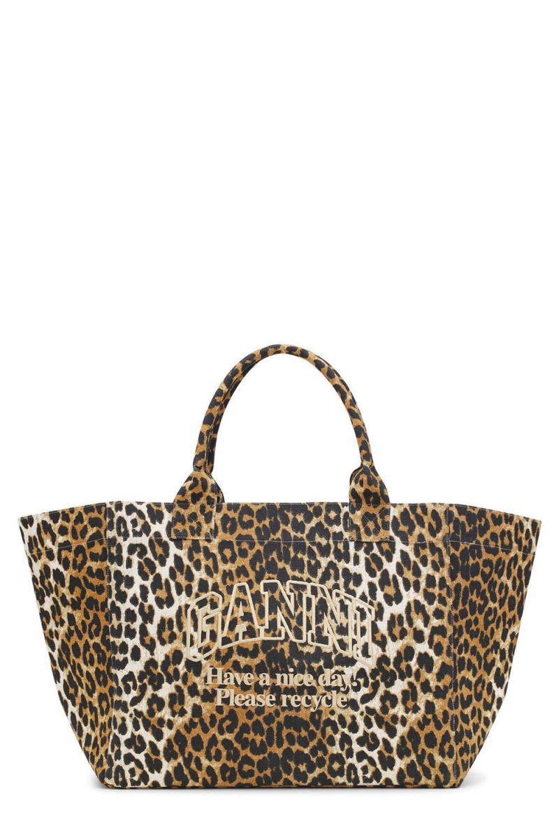 Leopard Women\'s Ganni Oversized Canvas Tote Bag | 45PGENZQI