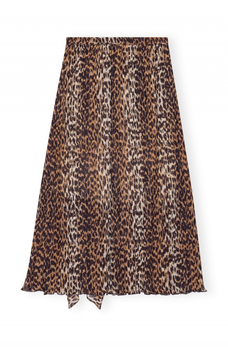 Leopard Women's Ganni Pleated Georgette Midi Flounce Skirt | 89KNJTZFE