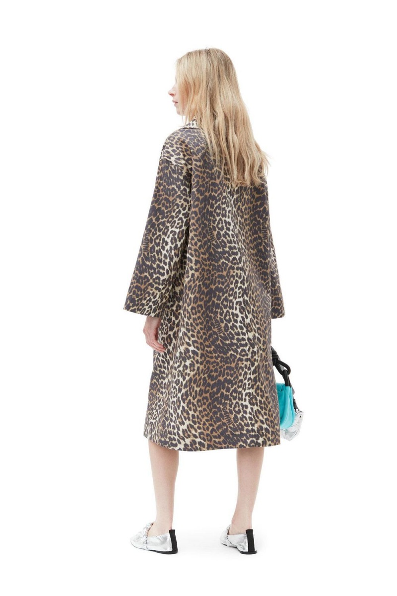 Leopard Women's Ganni Printed Canvas Coat | 54DKWCUVX