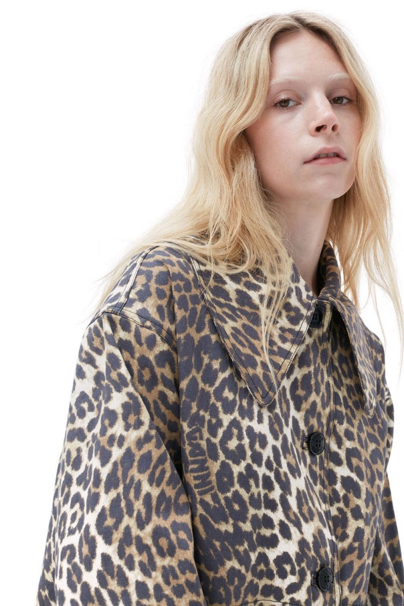 Leopard Women's Ganni Printed Canvas Coat | 54DKWCUVX