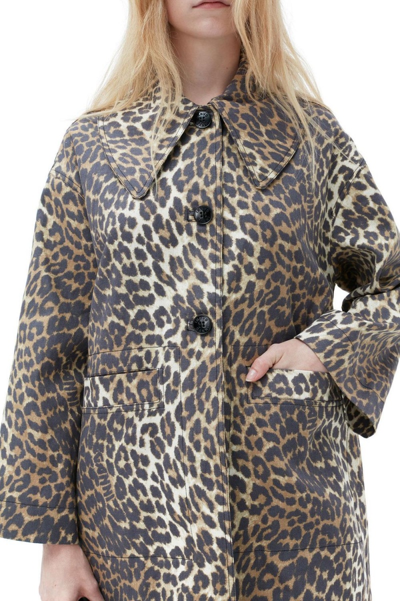 Leopard Women's Ganni Printed Canvas Coat | 54DKWCUVX